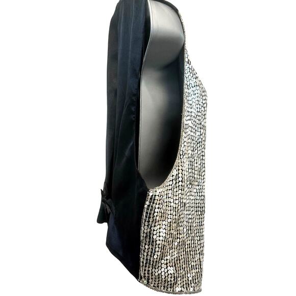 'AJ' India Vintage Silver Sequin/Black Silk Rayon Vest Women's Size Large - Picture 5 of 10